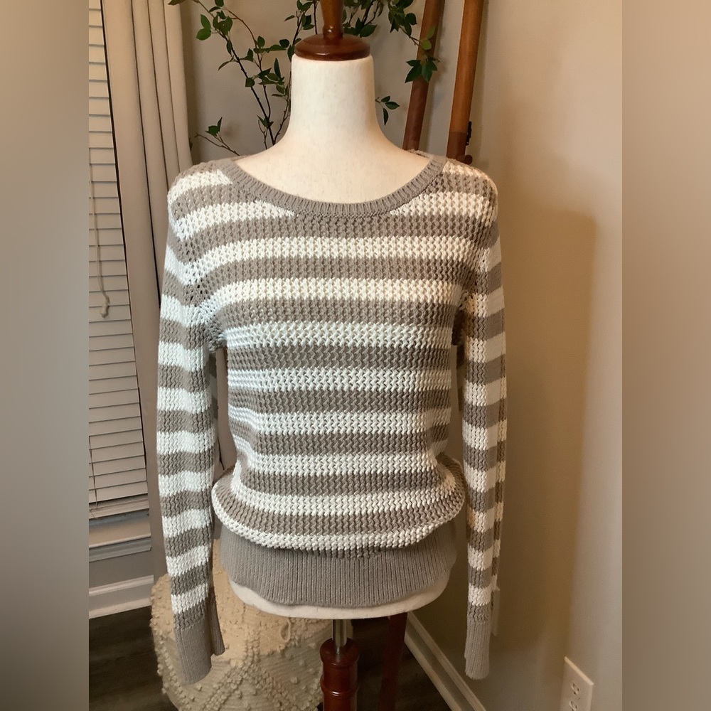 Gap Tan and Beige knit crew neck coastal beach long sleeve sweater size Large